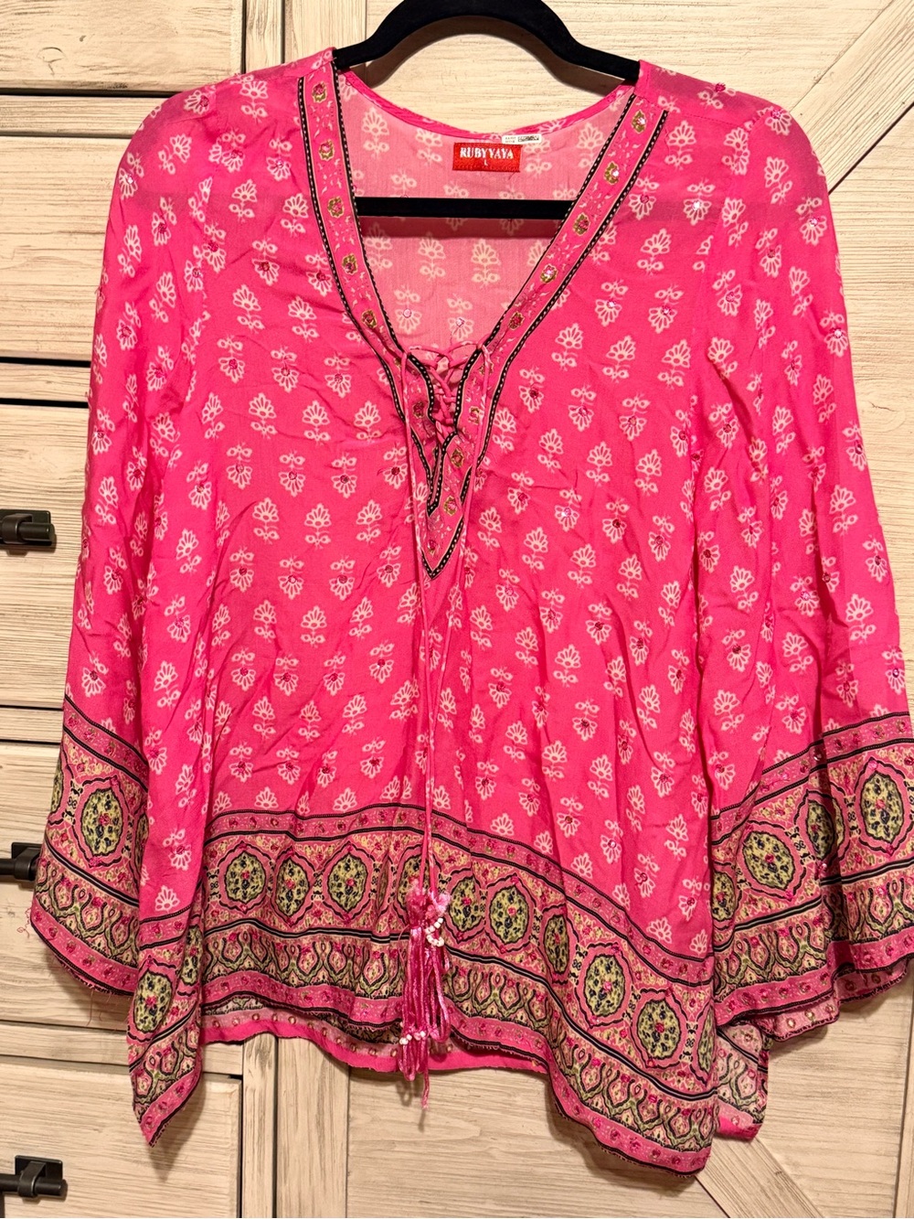 Ruby Yaya Pink Printed Boho Tunic with Tassel Tie
